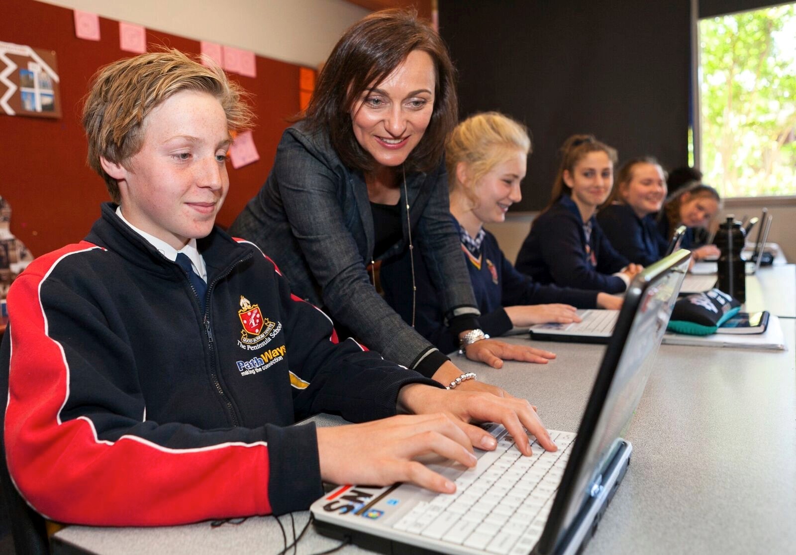 Katrina with students in class